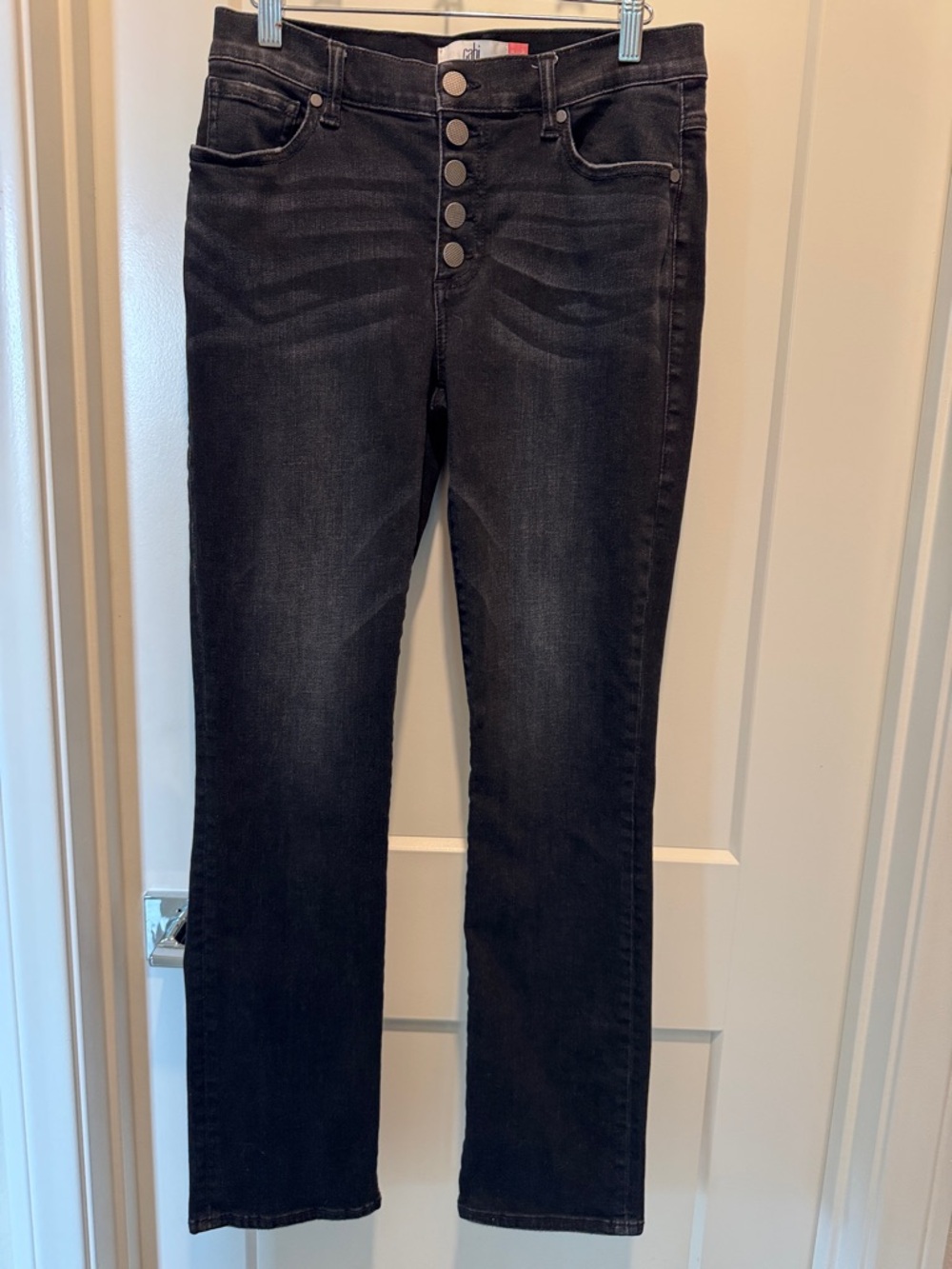 CAbi Black Straight-Leg High-Rise Jeans with Button-Fly